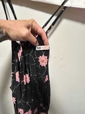 SO Black Dress with Pink Floral Print and Spaghetti Straps